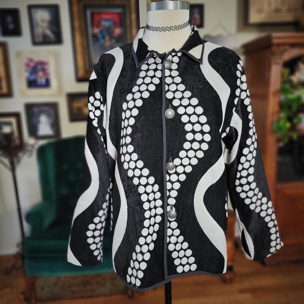 Irresistible Reversibles Jacket Vintage 90s Black White Geometric Dot Print Art - Picture 7 of 8